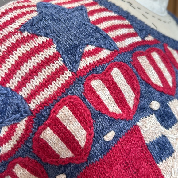Vintage Talbots Patriotic American Flag Cardigan Embroidered Red White Blue L - Picture 8 of 11